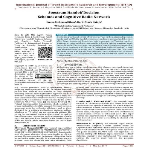 Spectrum Handoff Decision Schemes and Cognitive Radio Network