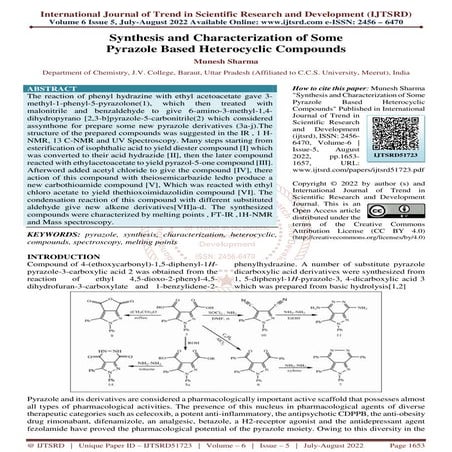 Synthesis and Characterization of Some Pyrazole Based Heterocyclic Compounds