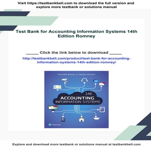 Test Bank for Accounting Information Systems 14th Edition Romney | PDF