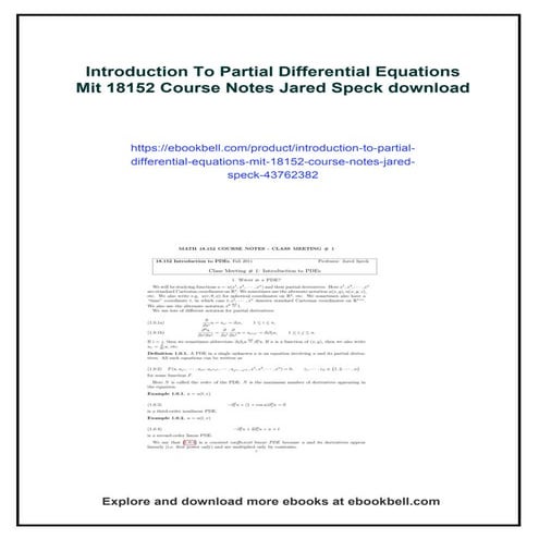Introduction To Partial Differential Equations Mit 18152 Course Notes Jared S...
