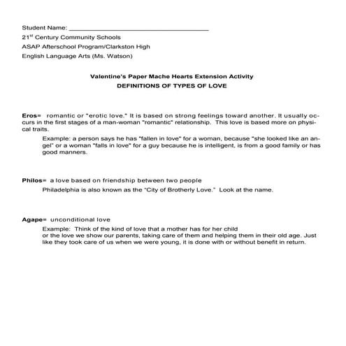 Valentine's Lesson on Metaphors and Symbols for Lutheran Services Afterschool Program (2013)