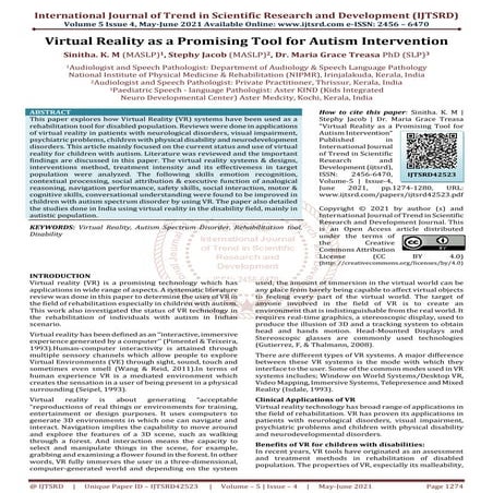 Virtual Reality as a Promising Tool for Autism Intervention | PDF