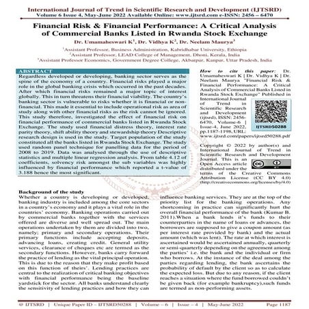 Financial Risk and Financial Performance A Critical Analysis of Commercial Ba...