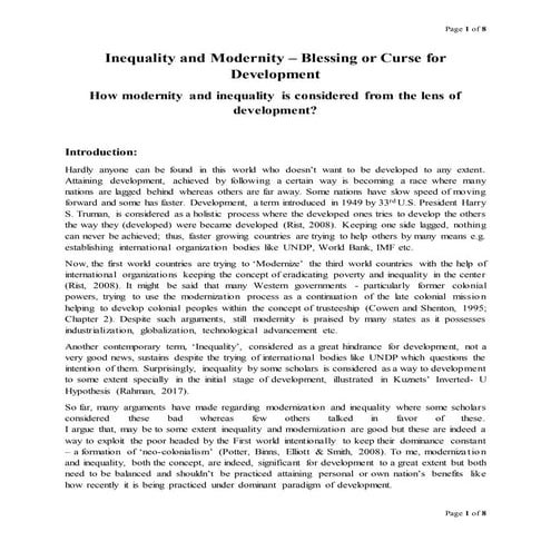 Inequality and Modernity – Blessing or Curse for Development How modernity an...