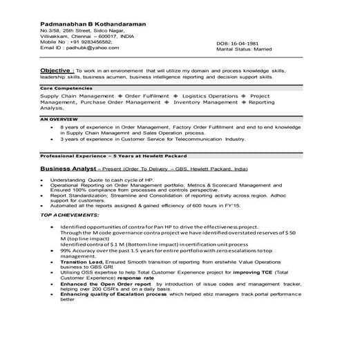 Padmanabhan Resume