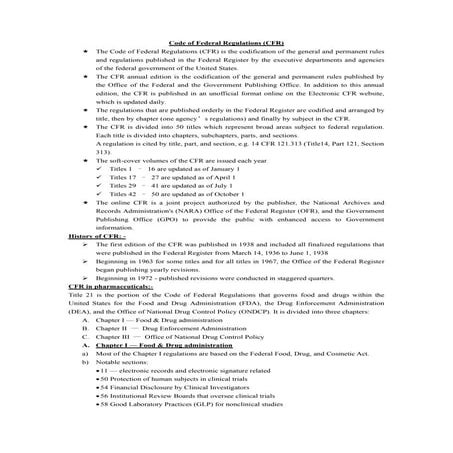 21-CODE CODE OF FEDERAL REGULATIONS (CFR) 