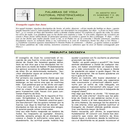 Domingo xxiv del tiempo ordinario ciclo b hoja de trabajo | PDF