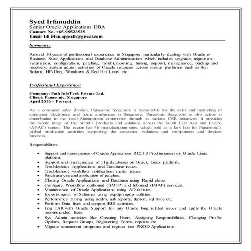 Updated resume(Senior Oracle Applications DBA) | PDF