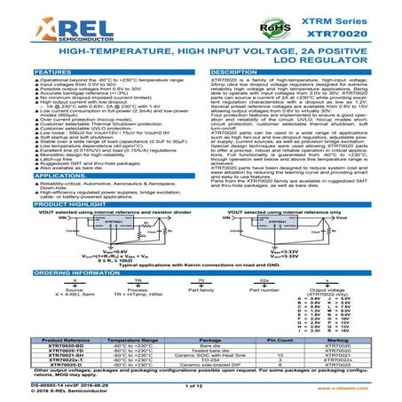 DS-00593-14-XTR70020-High-temperature, High Input Voltage, 2A Positive LDO Re...