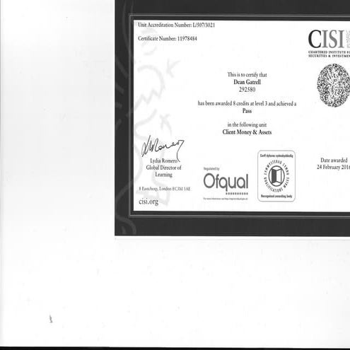 Client Money and Assets Certificate