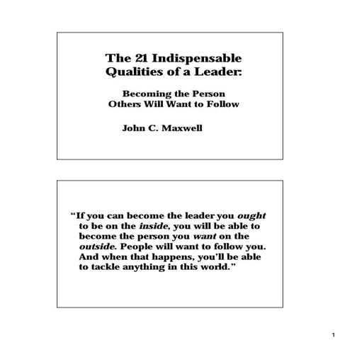 21 indispensable qualities of a leader maxwell | PDF