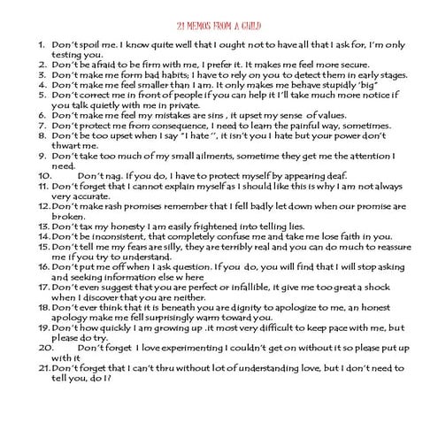 21 memos from a child
