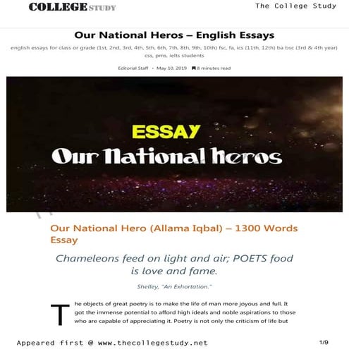 21 our national heros   english essays   the college study