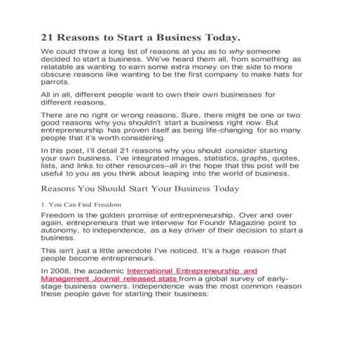 21 reasons to start a business today