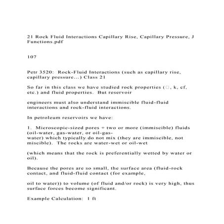 21 Rock Fluid Interactions Capillary Rise, Capillary Pressure, J.docx