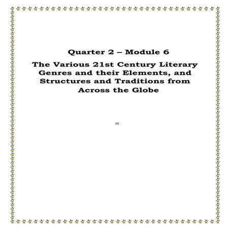 Literary  Genres and their Elements, and  Structures and Traditions from  Acr...