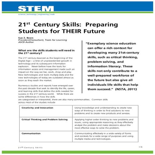 21st century skills: Preparing Students for their future | PDF