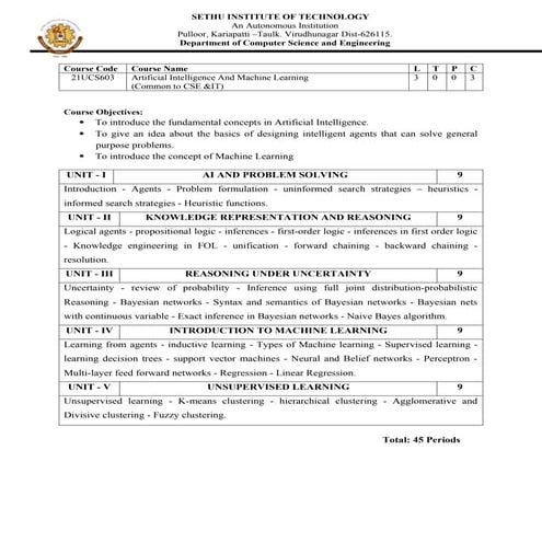 21UCS603 - AIML - INSTRUCTION DELIVERY DESIGN