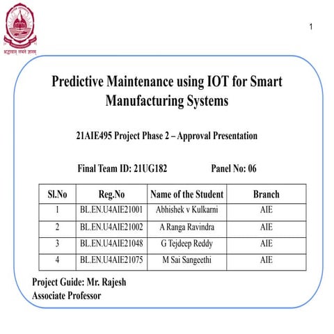Predictive Maitenance using IoT for Smart Manufacturing System