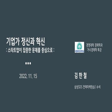 기업가 정신과 혁신 - 스타트업이 집중한 문제를 중심으로 (2022-11 목포대학...