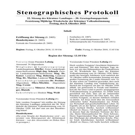 22. LTG-Sitzung am 8. Oktober 2010