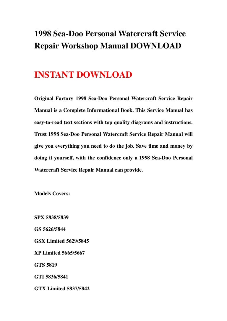 1998 Sea-Doo Personal Watercraft Service Repair Workshop Manual DOWNL…
