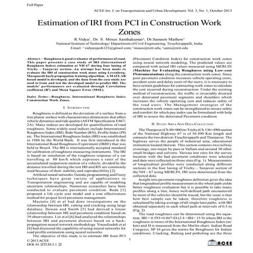 Estimation of IRI from PCI in Construction Work Zones