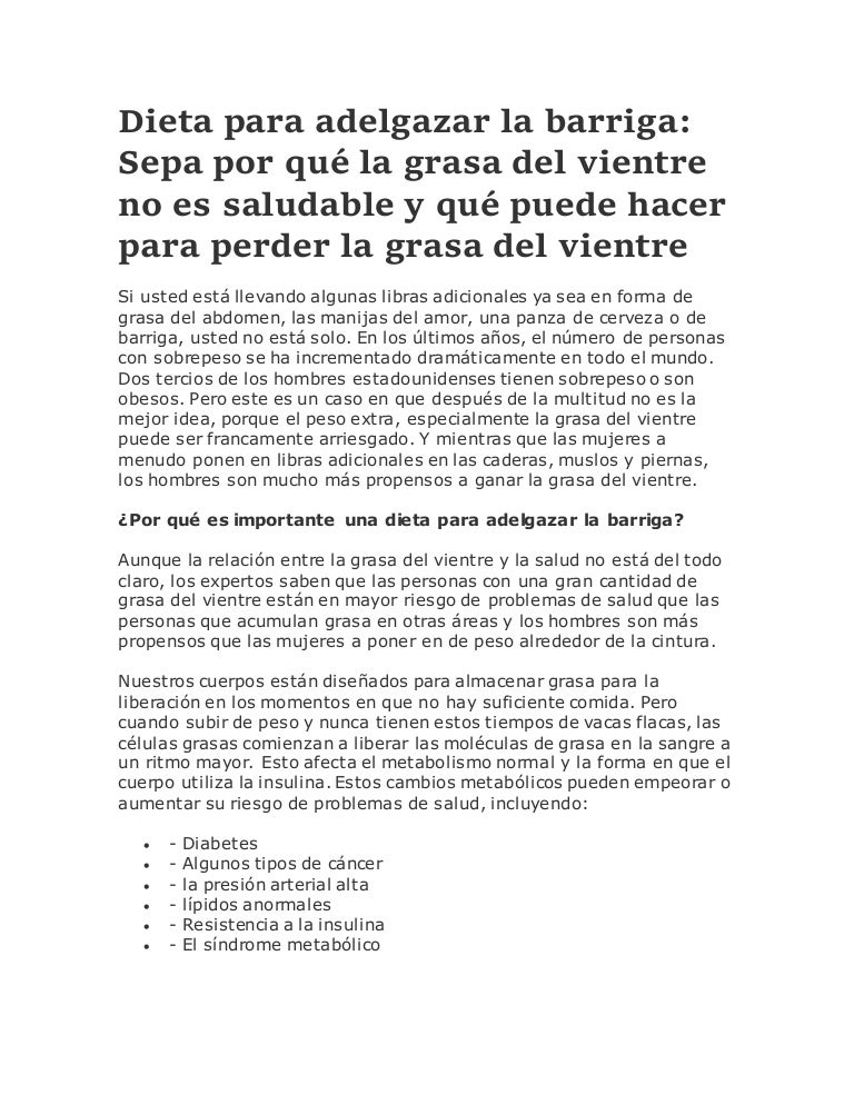 dieta de grasa del vientre para hombre
