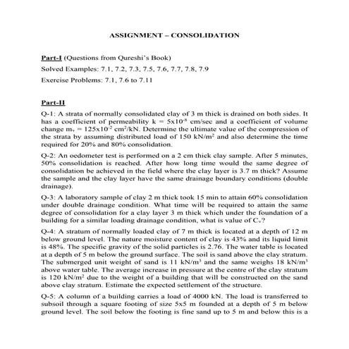 Geotechnical Engineering-I [Lec #22A: Consolidation Problem Sheet]