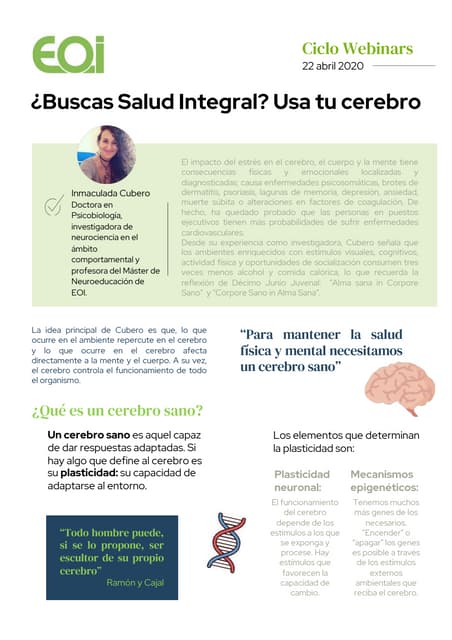 ¿Buscas salud integral? Usa tu cerebro por Inmaculada Cubero