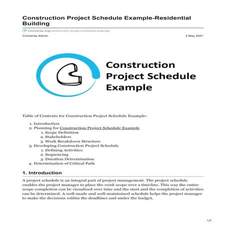Construction Project Schedule Example- Residential Building