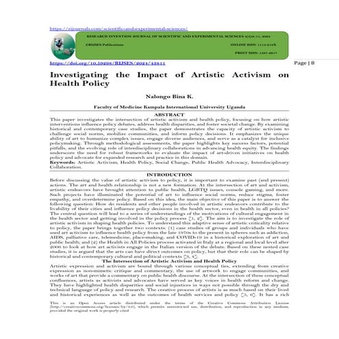 Investigating the Impact of Artistic Activism on Health Policy (www.kiu ...