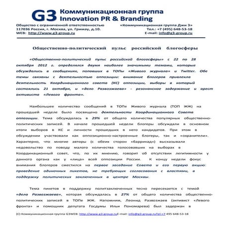 Общественно-политический пульс российской блогосферы 22-28 октября 2012
