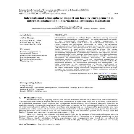International atmosphere impact on faculty engagement in internationalization...