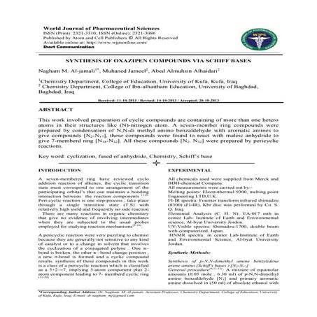 SYNTHESIS OF OXAZIPEN COMPOUNDS VIA SCHIFF BASES