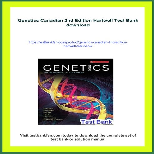 Genetics Canadian 2nd Edition Hartwell Test Bank | PDF