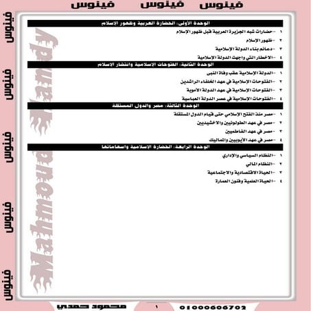 مذكرة فينوس التاريخ للصف الثانى الثانوى تعديلات  - مستر محمود حمدى2016