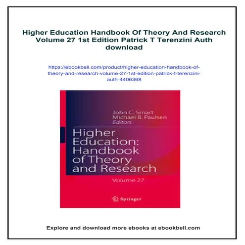 Higher Education Handbook Of Theory And Research Volume 27 1st Edition ...