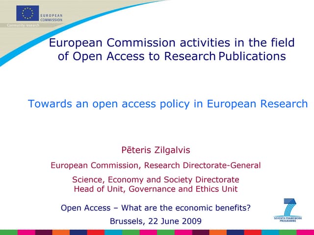 Towards an open access policy in European Research