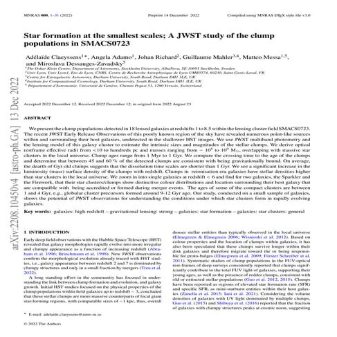 Star formation at the smallest scales; A JWST study of the clump populations ...