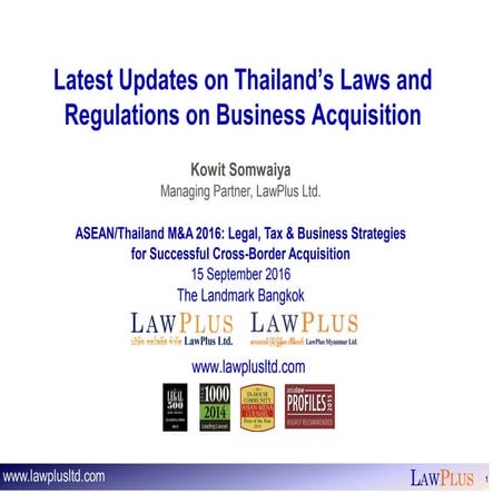 Latest Updates on Thailand's Laws and Regulations on Business Acquisitions