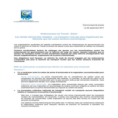 IDCC 16 : tract de la fédération d'employeurs TLF sur les ordonnances travail