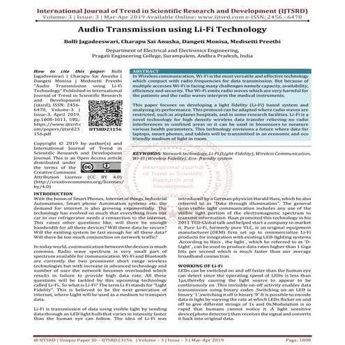 Audio Transmission using Li Fi Technology