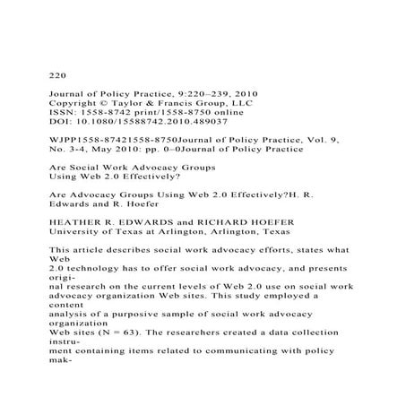 220Journal of Policy Practice, 9220–239, 2010 Copyright.docx