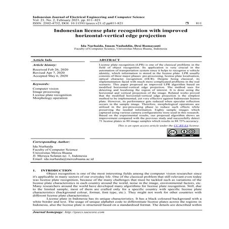 Indonesian license plate recognition with improved horizontal-vertical edge p...