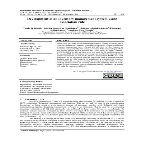 Development of an inventory management system using  association rule
