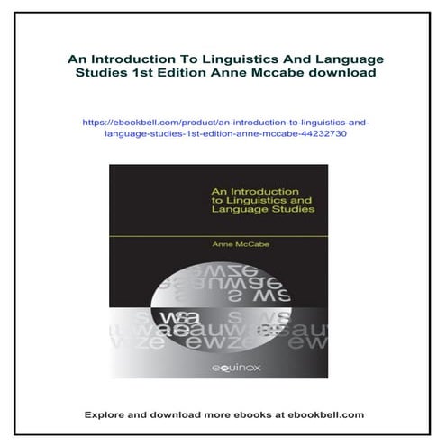 An Introduction To Linguistics And Language Studies 1st Edition Anne Mccabe