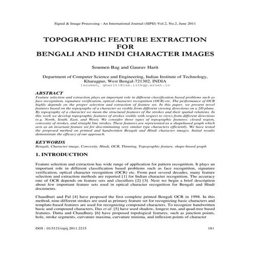 Topographic Feature Extraction for Bengali and Hindi Character Images