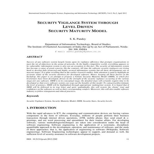 SECURITY VIGILANCE SYSTEM THROUGH LEVEL DRIVEN SECURITY MATURITY MODEL