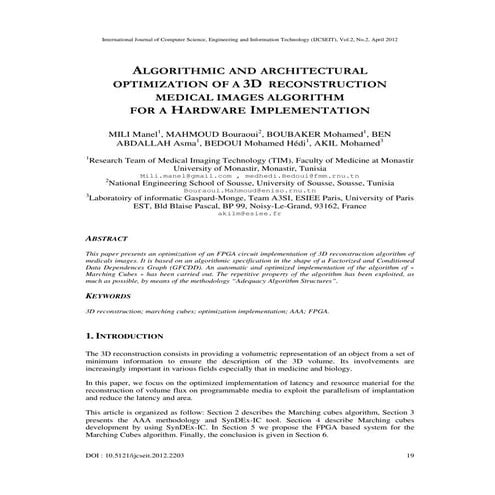 ALGORITHMIC AND ARCHITECTURAL OPTIMIZATION OF A 3D RECONSTRUCTION ...